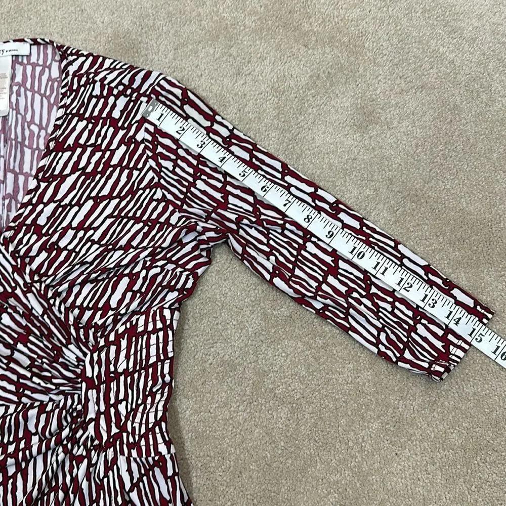 Laundry by Design Red White Print 3/4 Sleeve Faux Wrap Dress Women Size 0